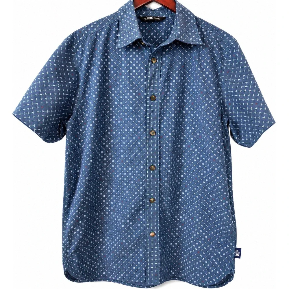 The North Face Button Up Shirt Mens Small Navy Blue Excellent Geometric NF0A3KF1